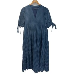 English Factory  Plaid Tiered Maxi Dress Size M Blue Holiday Puff sleeve festive